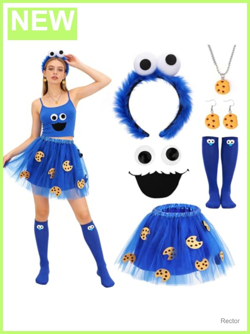 Cookie Monster Costume Set Tutu Headband Earrings Necklace